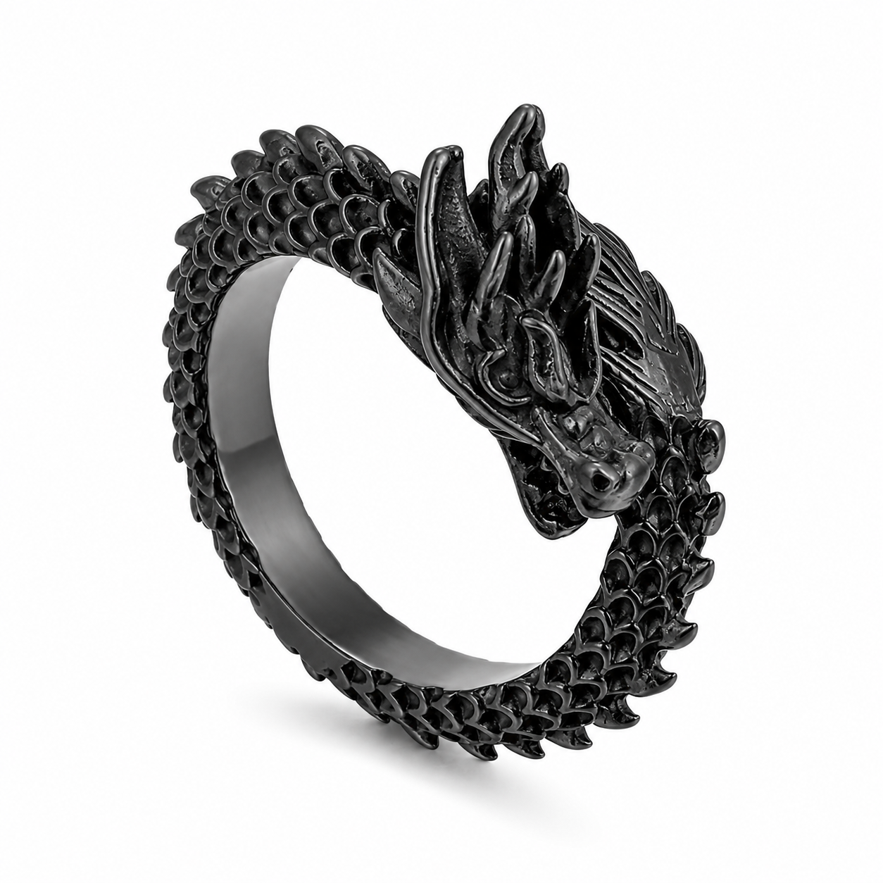 Black PVD Stainless Steel Dragon Head Mythical Animal Ring