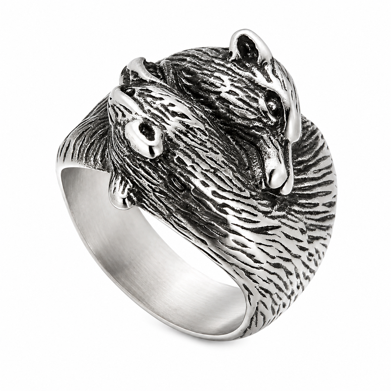 Stainless Steel Wolf Family Friendship Partner Love Animal Den Ring