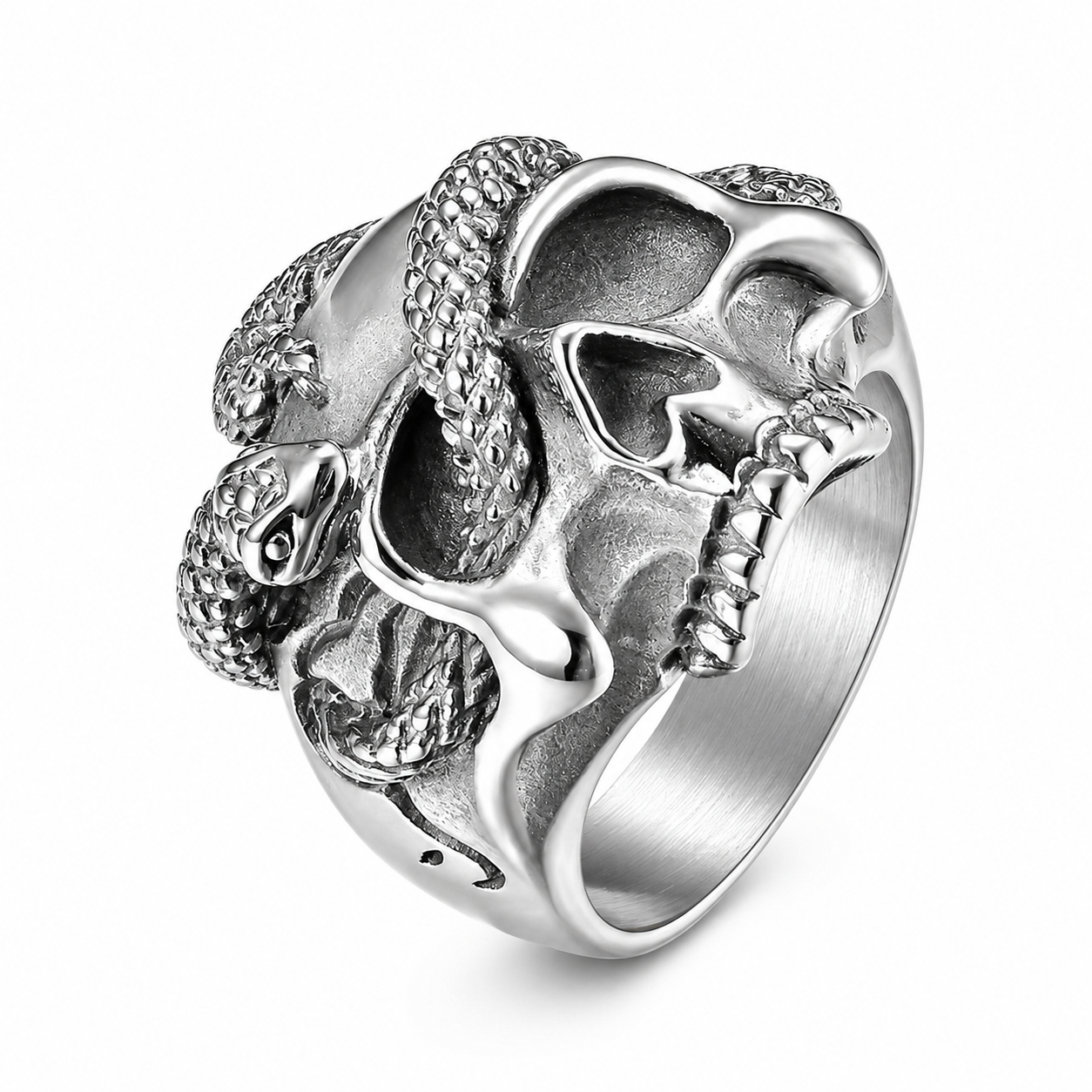 Stainless Steel Snake Skull Pirate Skeleton Head Curse Ring