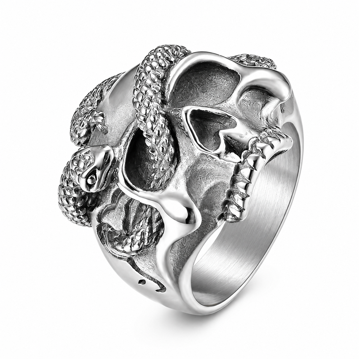 Stainless Steel Snake Skull Pirate Skeleton Head Curse Ring