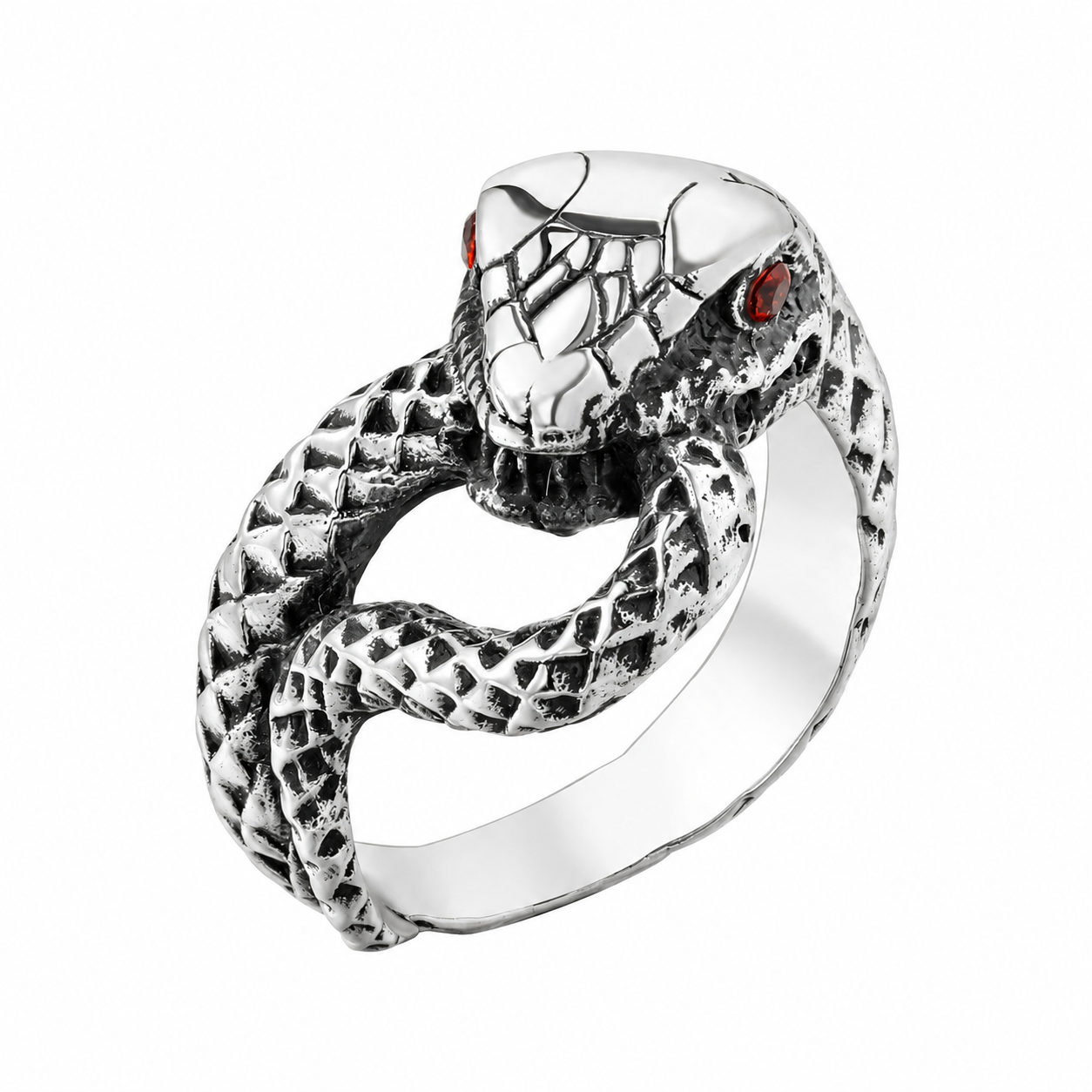 Stainless Steel Red Eye Snake Eating Tail Animal Ring