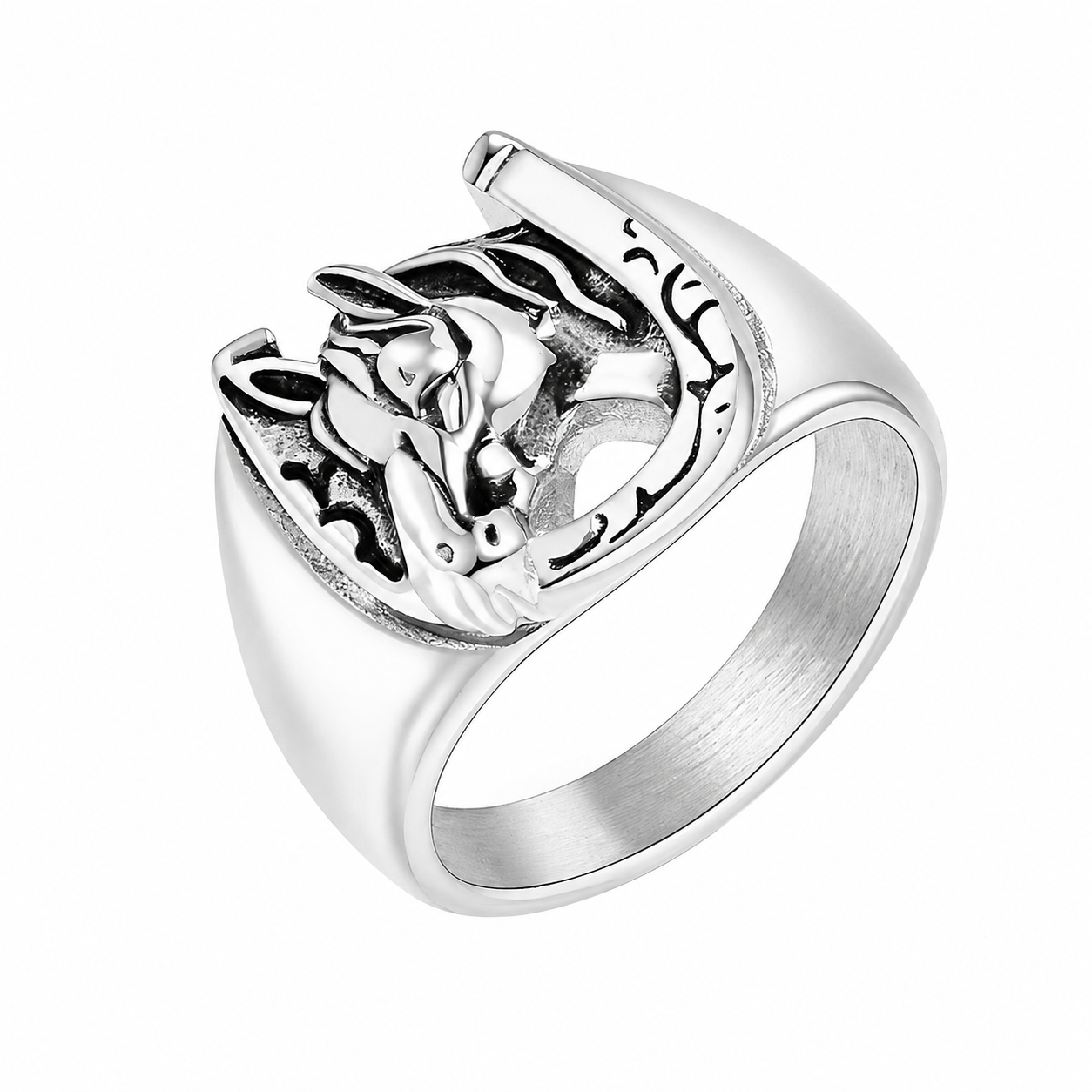 Stainless Steel Horse Horseshoe Equestrian Animal Ring