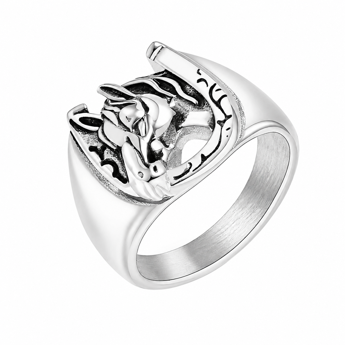 Stainless Steel Horse Horseshoe Equestrian Animal Ring