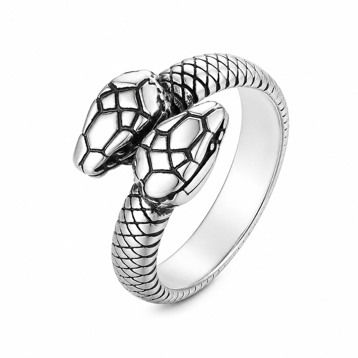Stainless Steel Double Head Snake Serpent Animal Ring