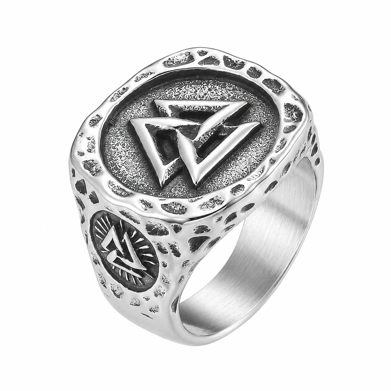 Stainless Steel Valknut Three Triangle Viking Norse Signet Ring