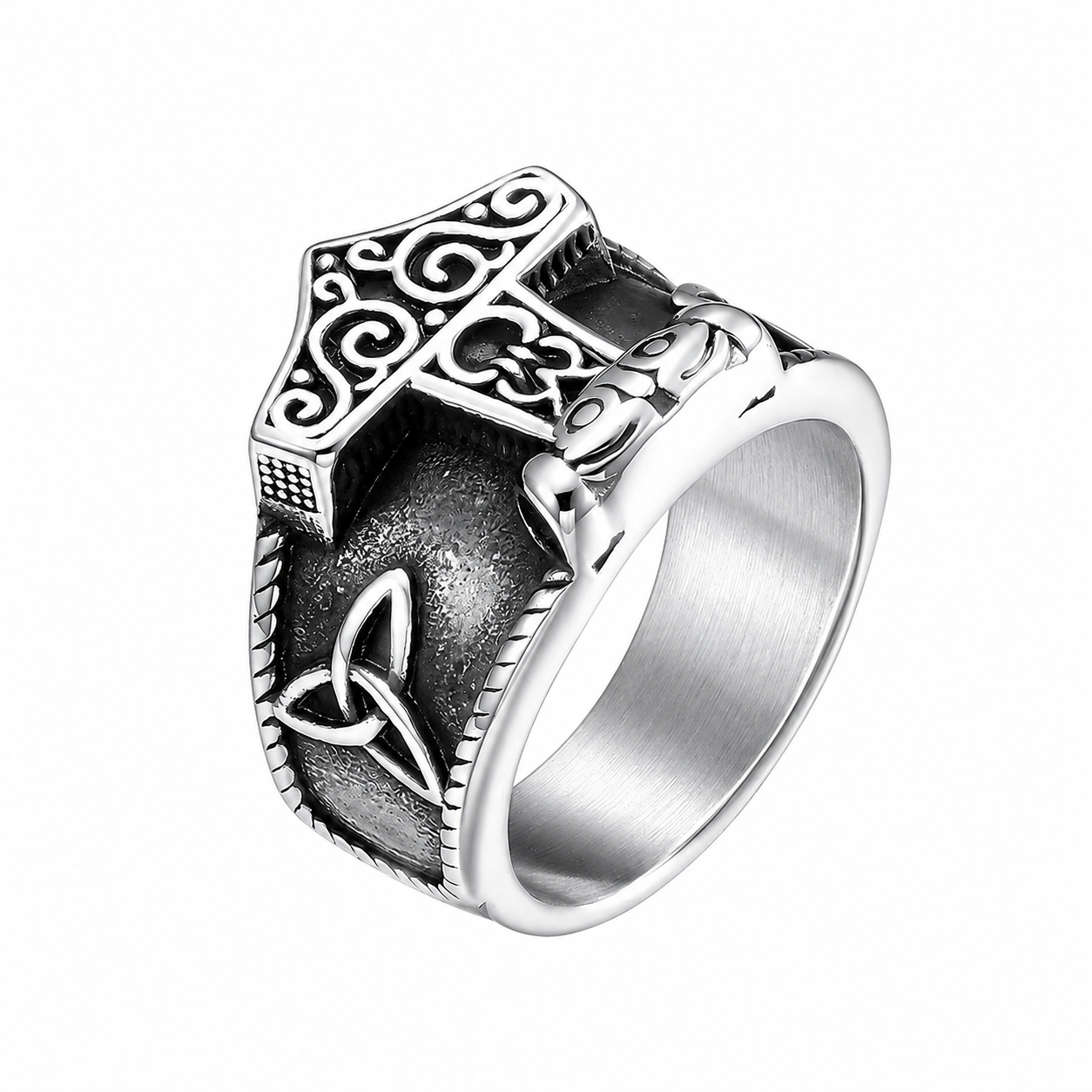 Stainless Steel Celtic Knot Triquetra Viking Hammer Mjolnir Norse Ring