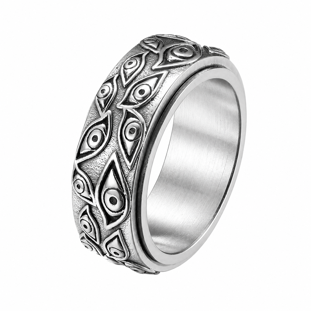 Stainless Steel Evil Eye Spinner Eternity Band Ring