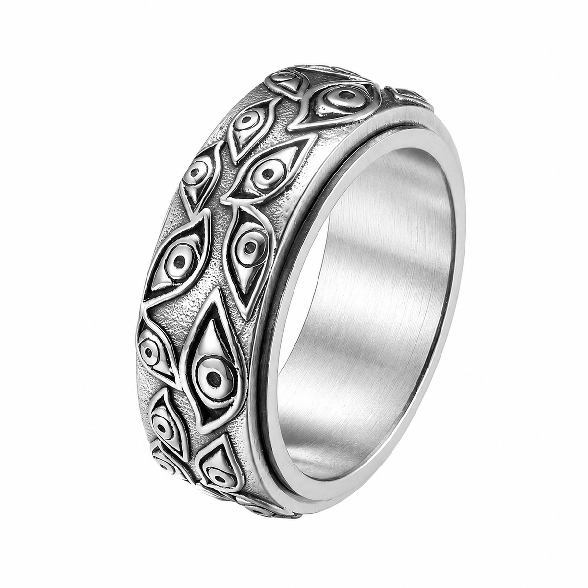 Stainless Steel Evil Eye Spinner Eternity Band Ring