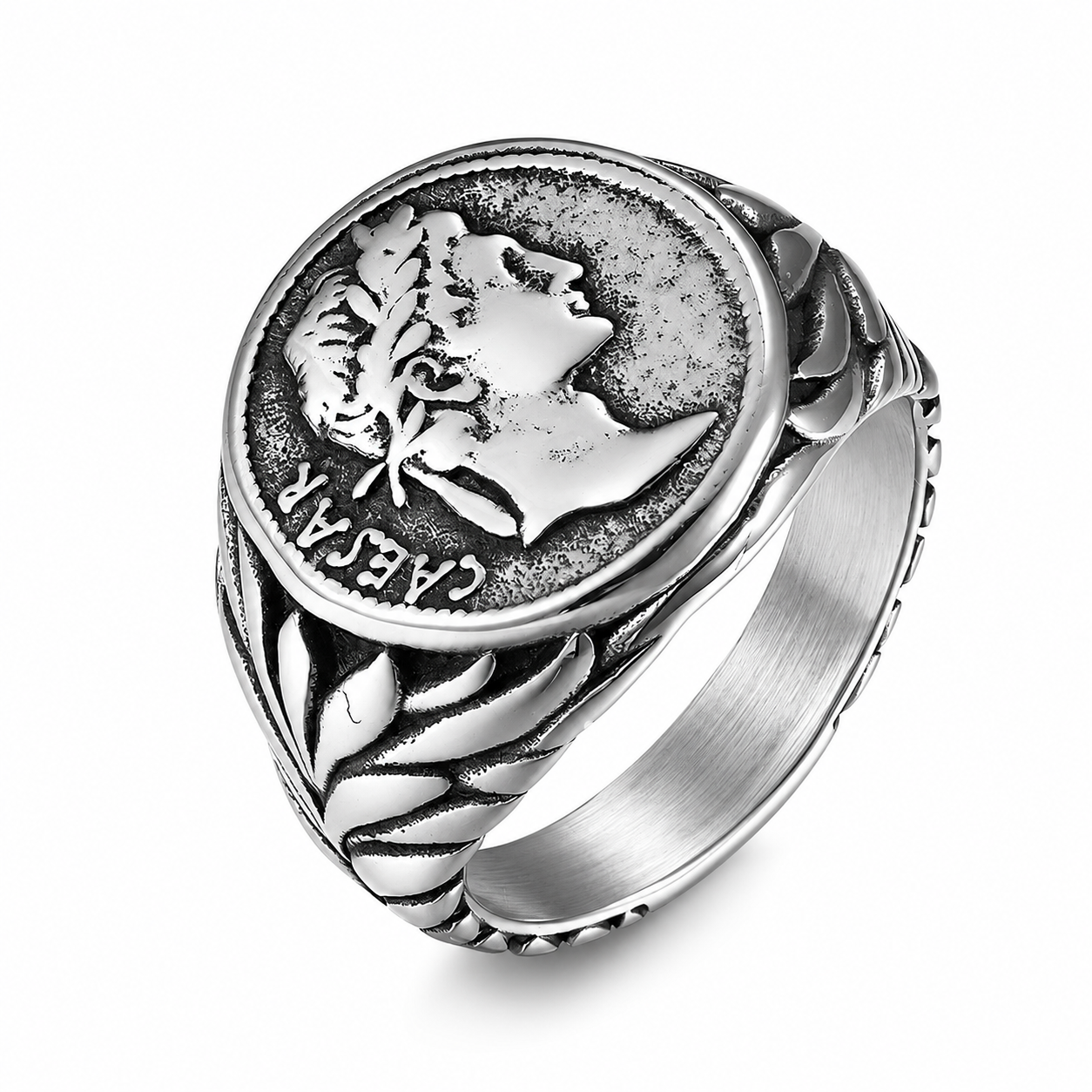 Stainless Steel Caesar Head Coin Roman Empire Ring