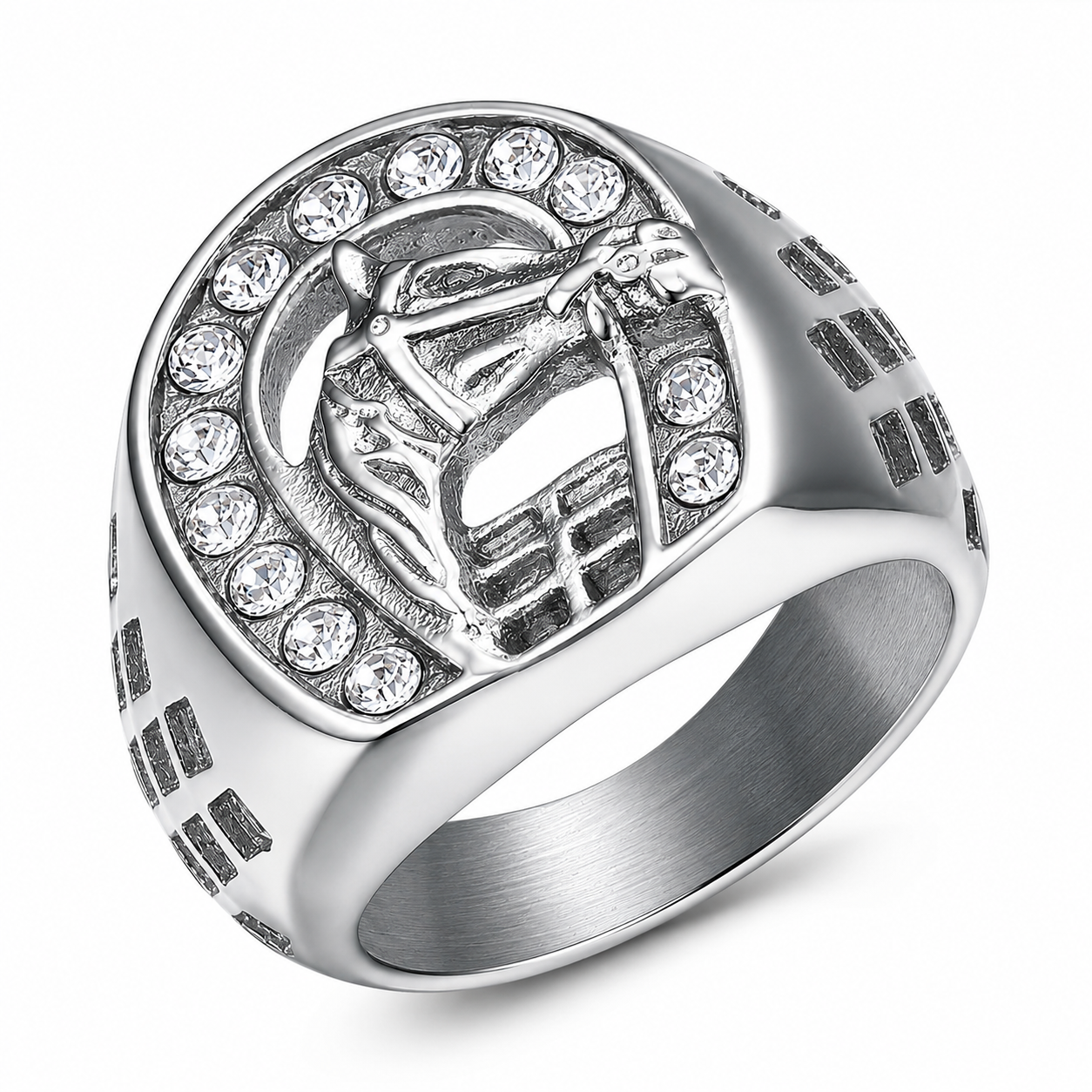 Stainless Steel Horse Horseshoe Equestrian Animal Ring
