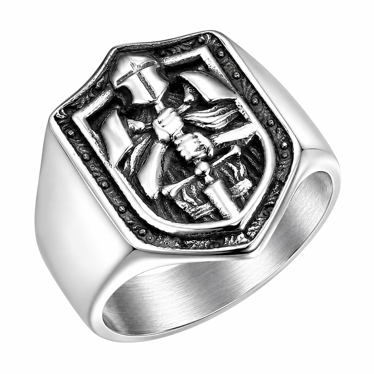 Stainless Steel Knight Sword Shield Ring