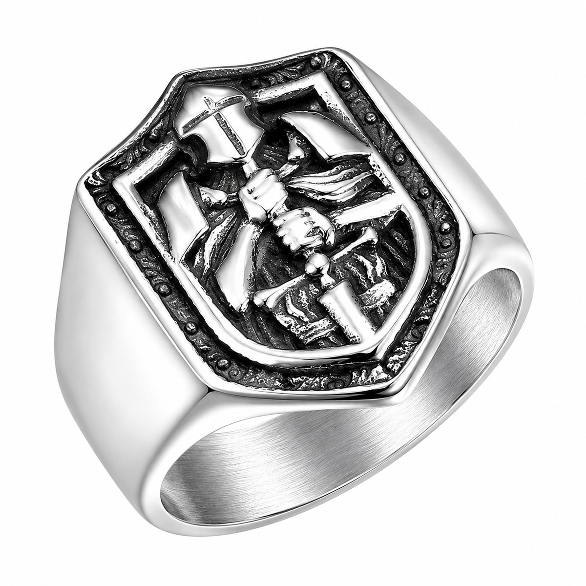 Stainless Steel Knight Sword Shield Ring