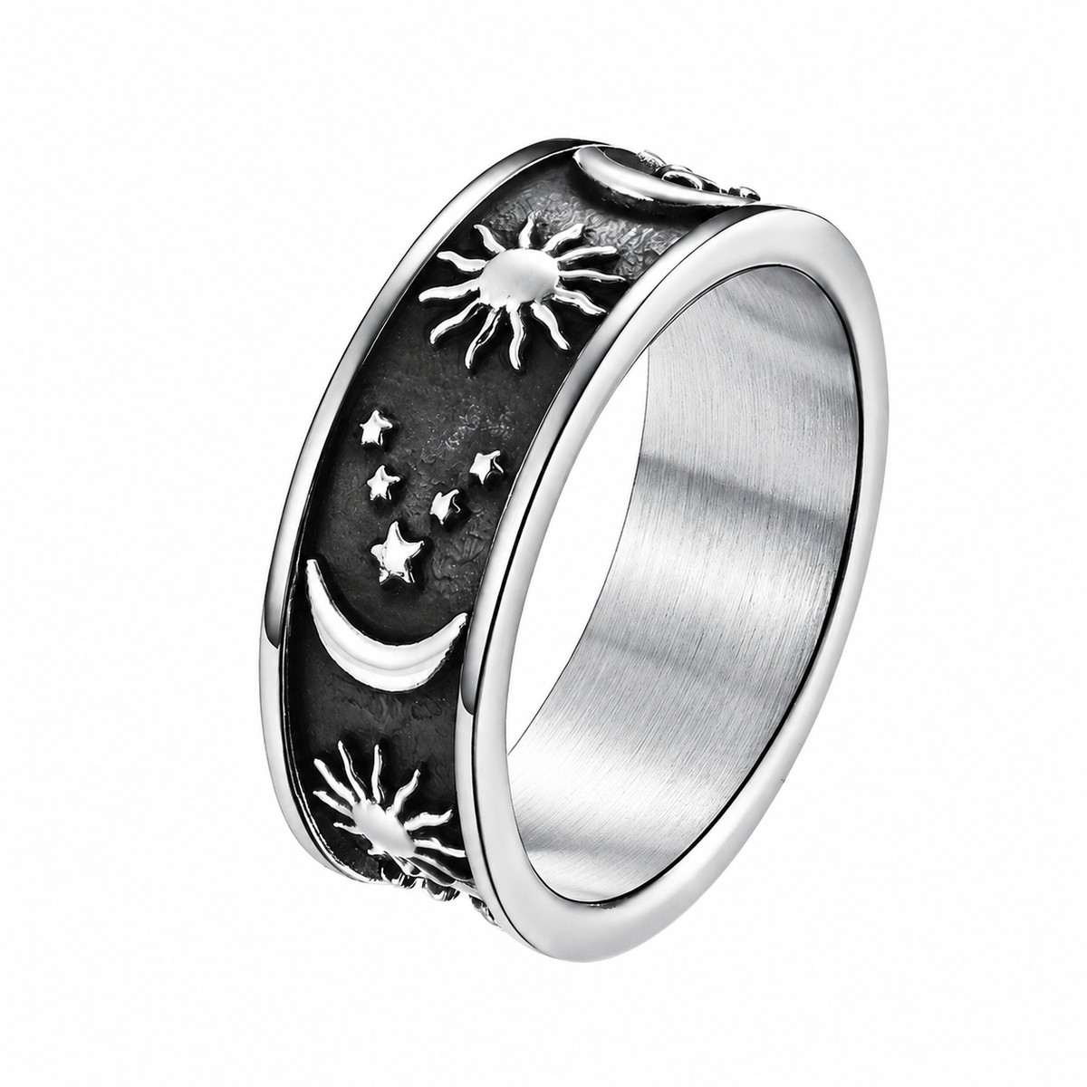 Stainless Steel Moon Star Galaxy Band Ring