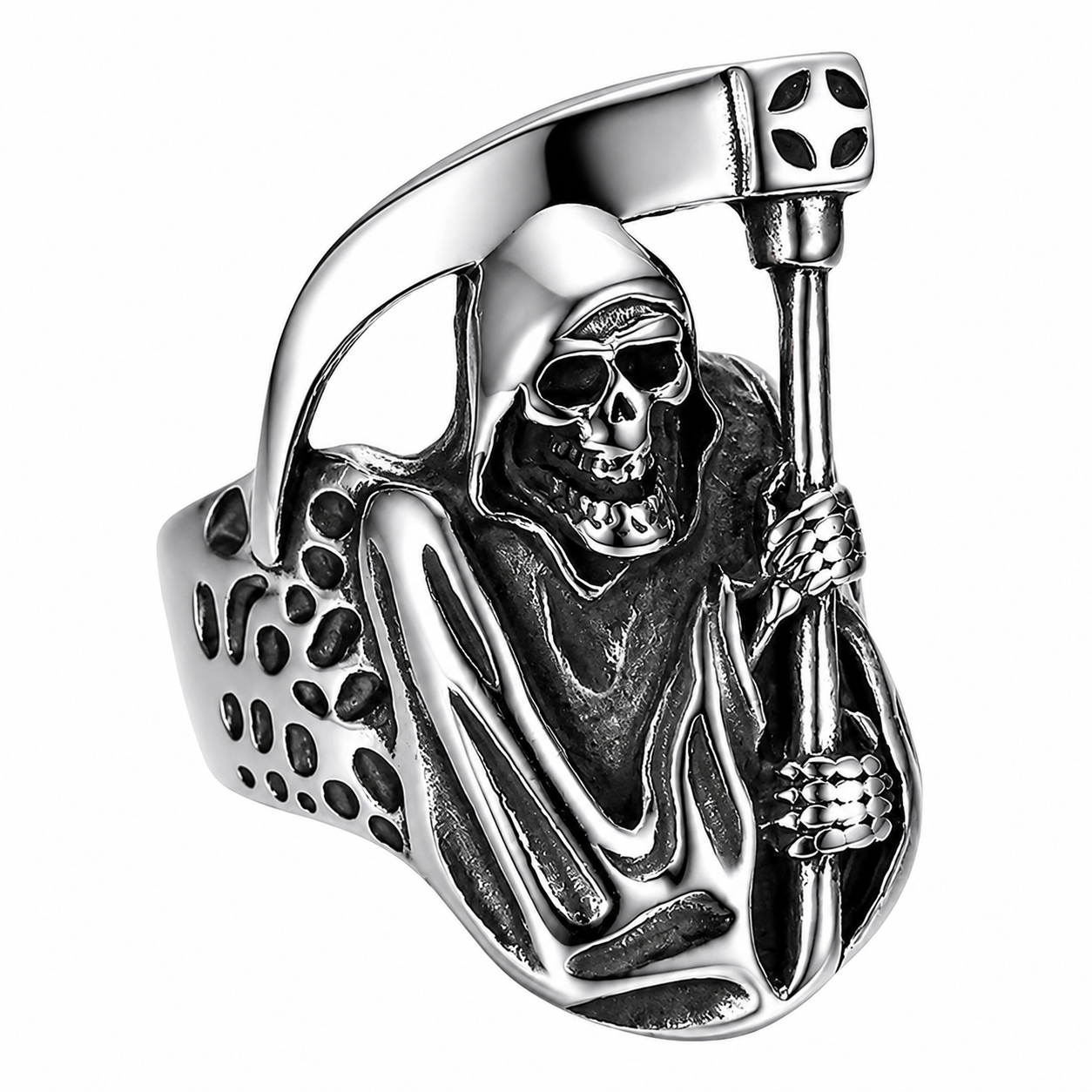 Stainless Steel Grim Reaper Death Sickle Halloween Ring