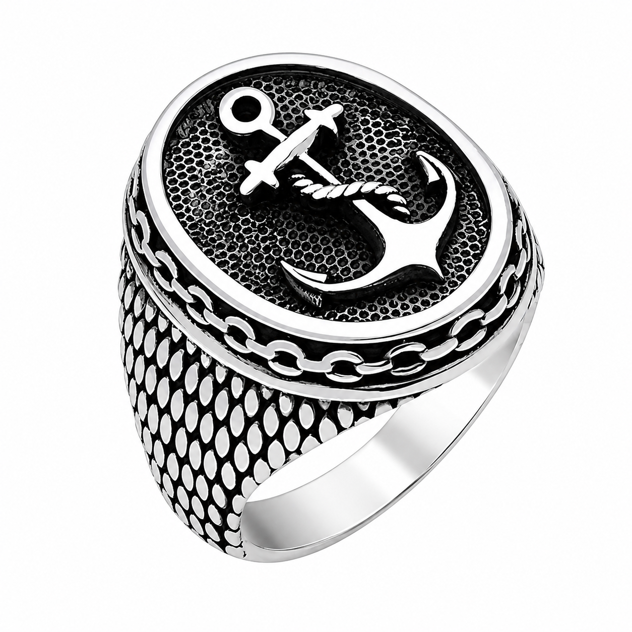 Stainless Steel Anchor Mariner Rope Sailer Pirate Ring