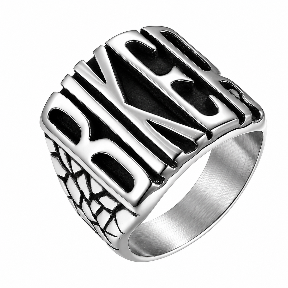 Stainless Steel Large Biker Word Letter Ring