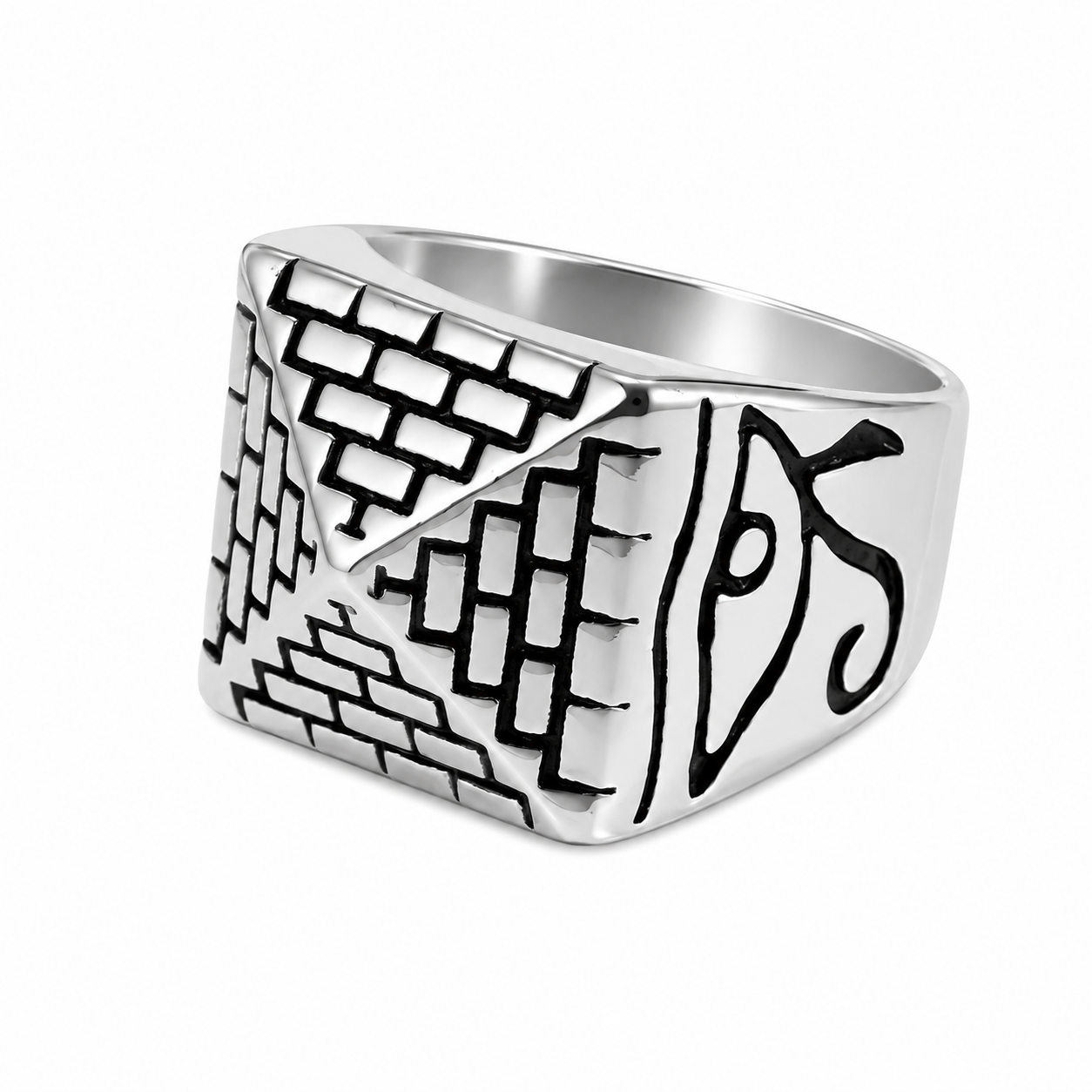 Stainless Steel Eye of Horus Egyptian Pyramid Ring