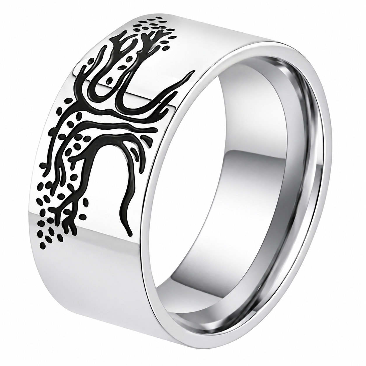 Stainless Steel Tree of Life Nature Plant Family Band Ring