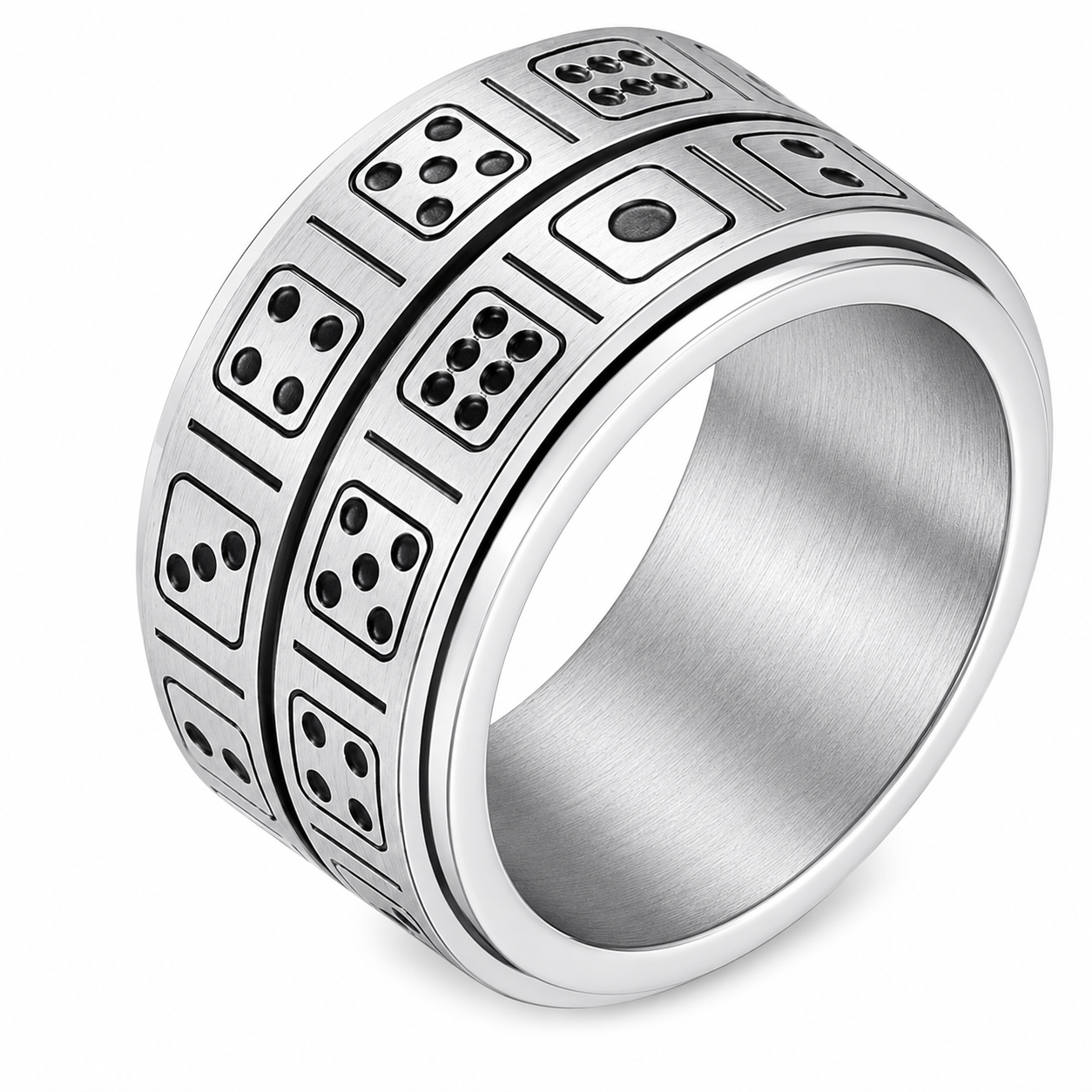 Stainless Steel Double Spinner Dice Gambling Fidget Band Ring