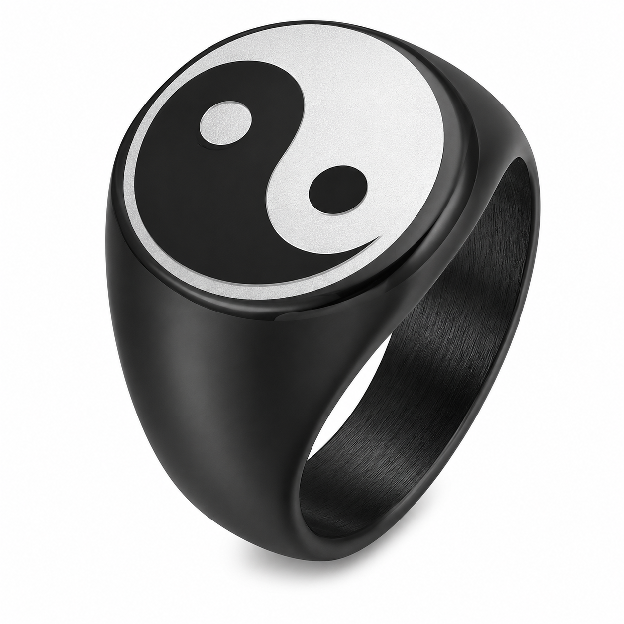 Black PVD Stainless Steel Yin Yang Peace Band Ring