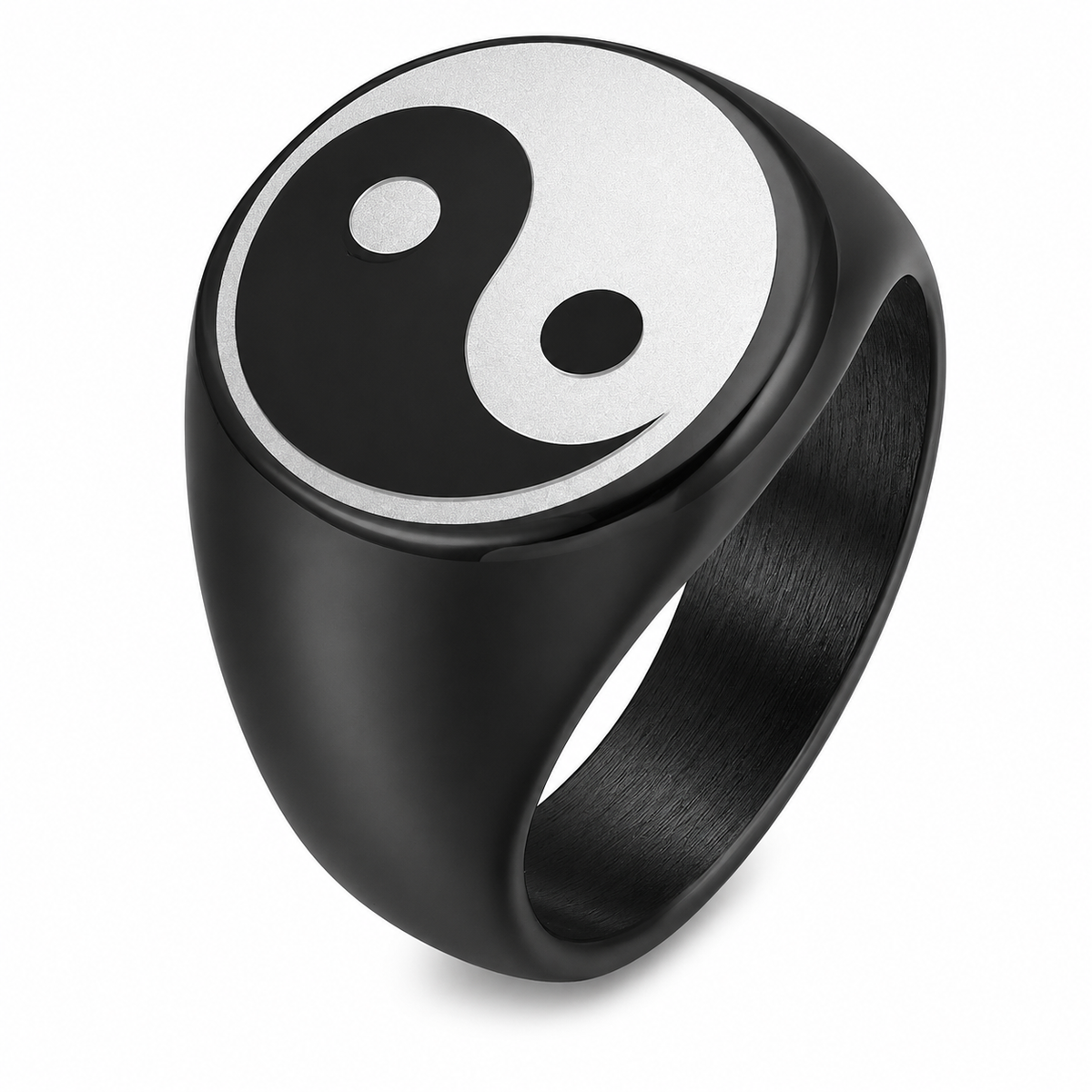 Black PVD Stainless Steel Yin Yang Peace Band Ring