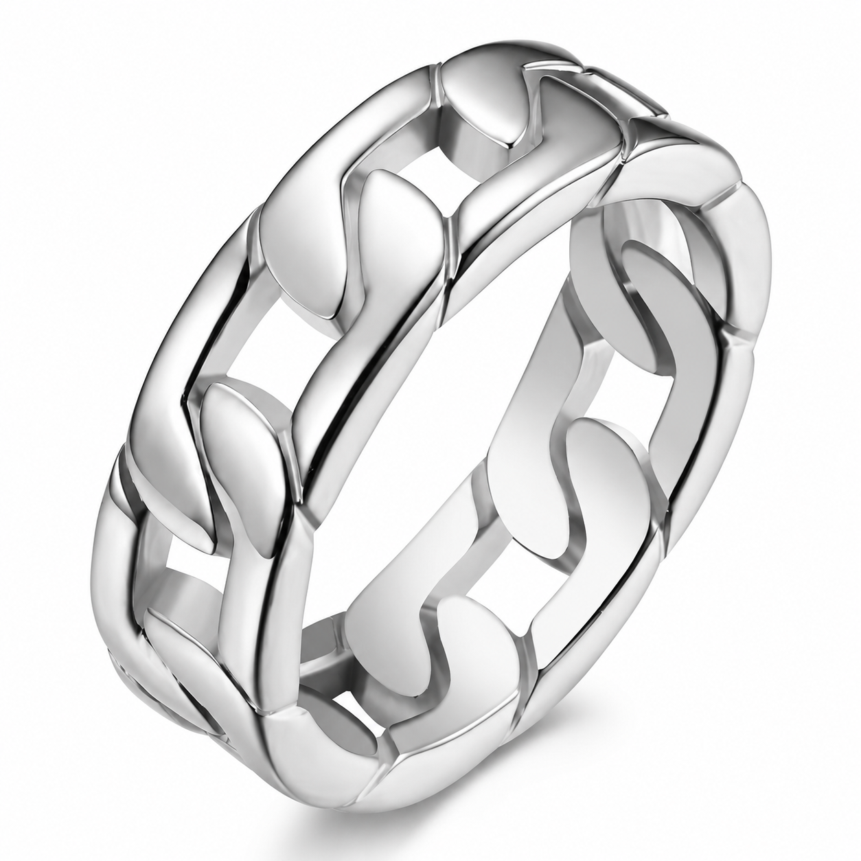 Stainless Steel Curb Link Miami Cuban Chain Eternity Band Ring