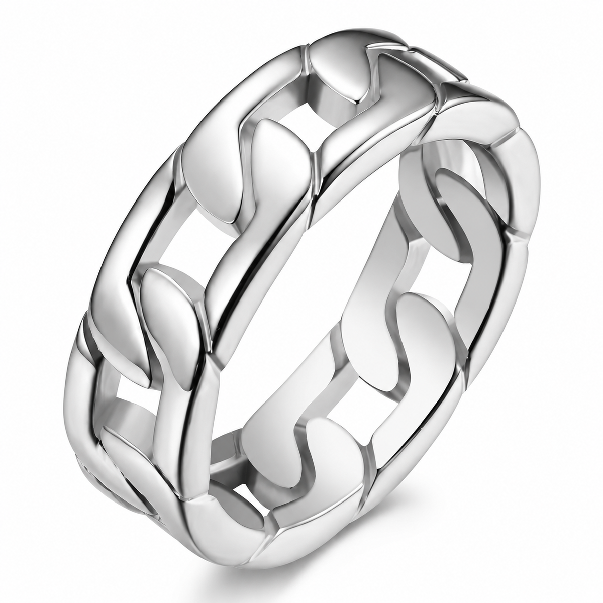 Stainless Steel Curb Link Miami Cuban Chain Eternity Band Ring