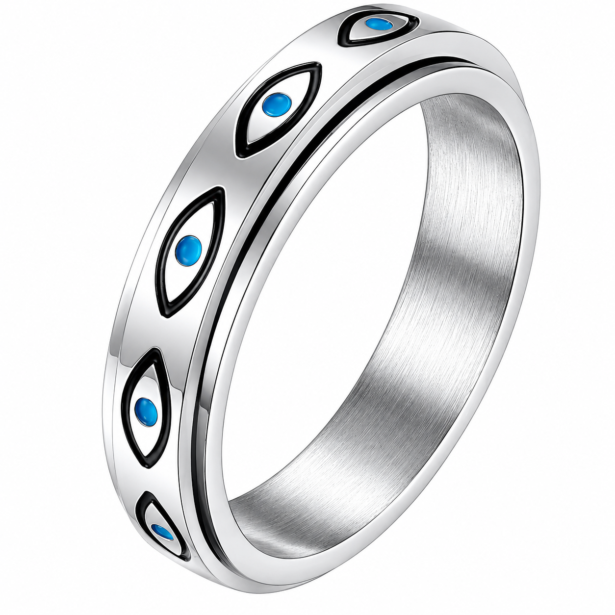 Stainless Steel Evil Eye Spinner Eternity Band Ring