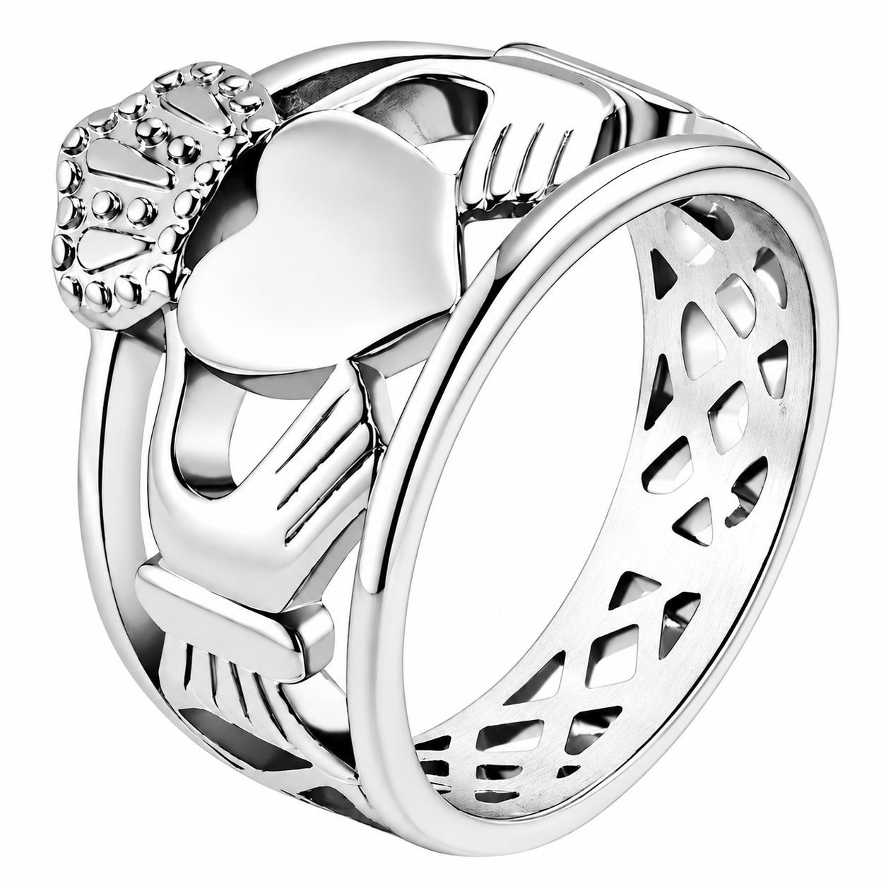 Stainless Steel Claddagh Heart Friendship Wide Celtic Ring