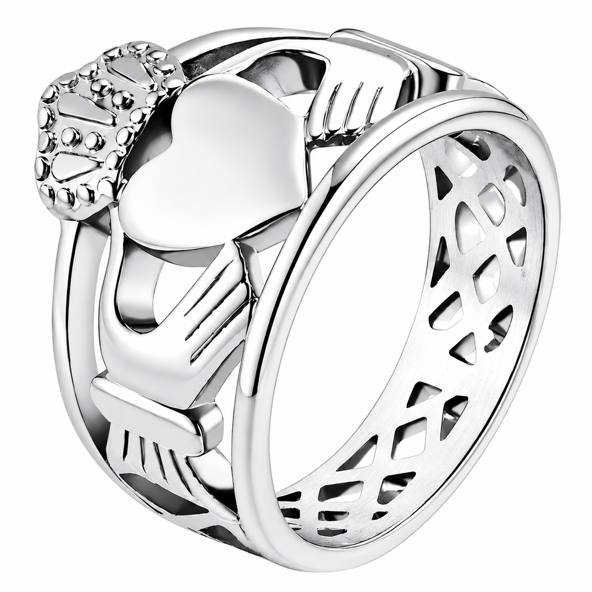 Stainless Steel Claddagh Heart Friendship Wide Celtic Ring