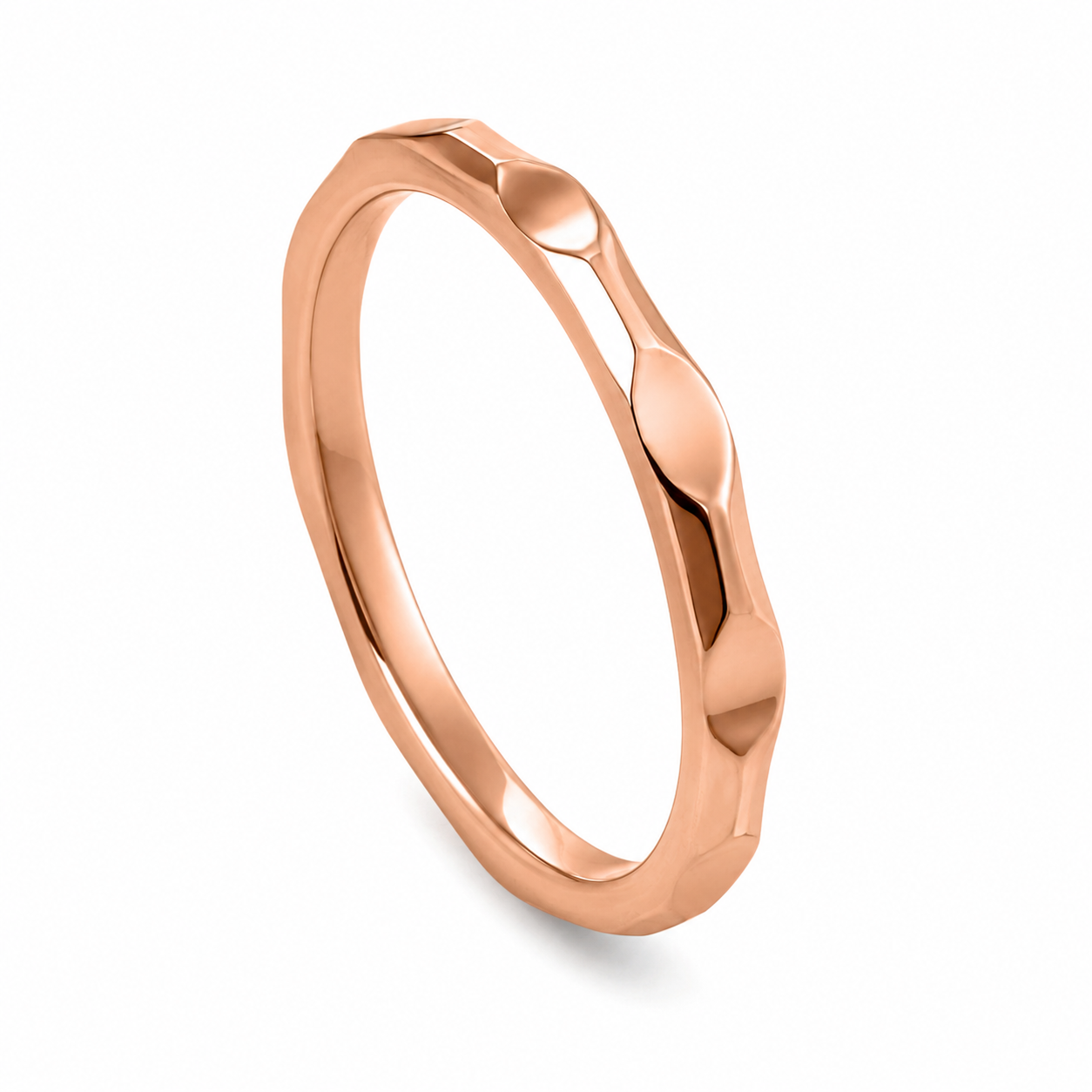 18k Rose Gold PVD Stainless Steel Thin Hammered Band Ring