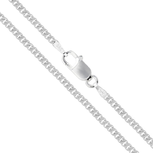Curb 050 - 2.1mm - Sterling Silver Flat Curb Chain Necklace