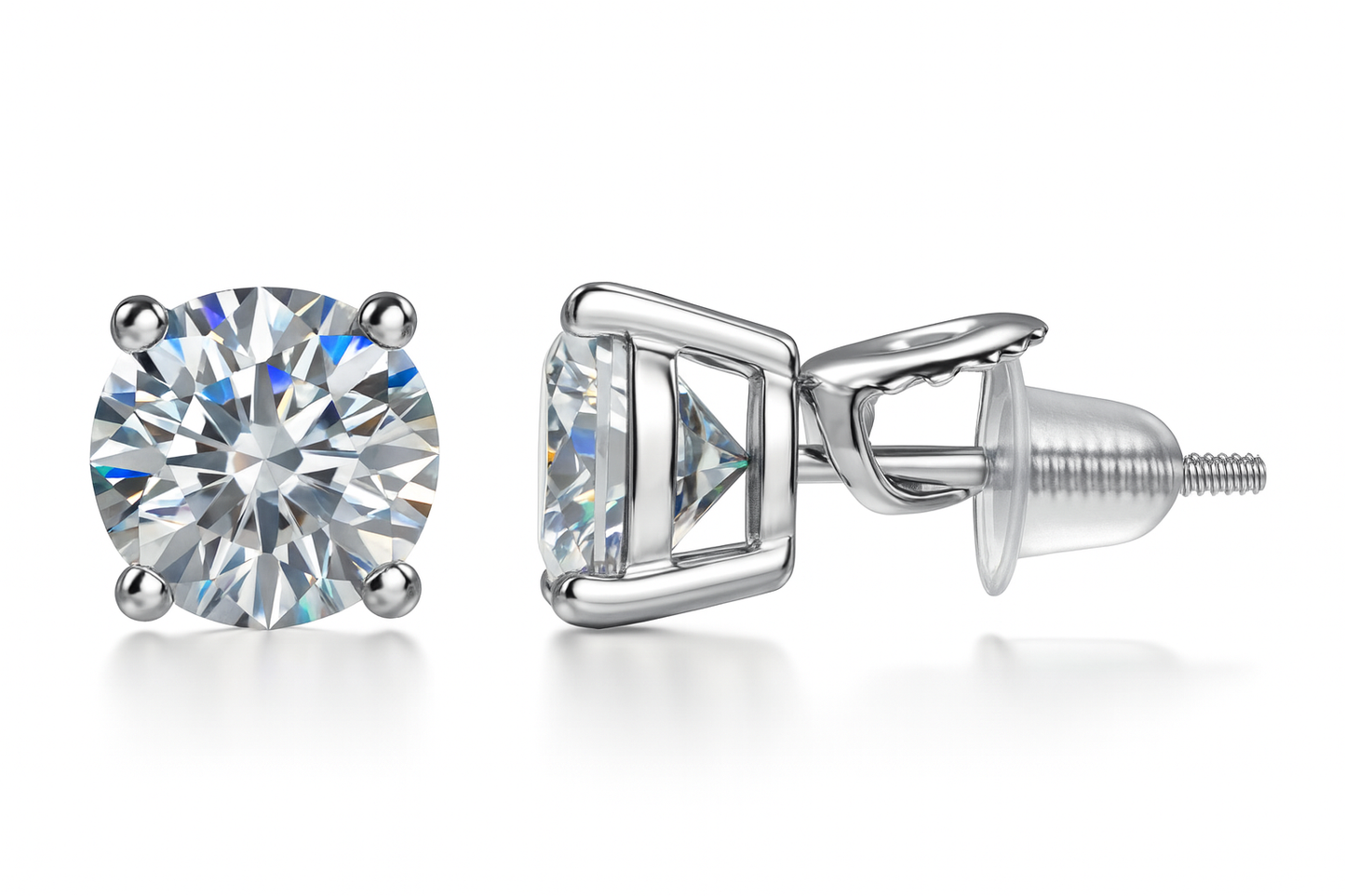 Sterling Silver VVS1 Moissanite Stud Round Solitaire Screw Back 0.75 ct Earrings