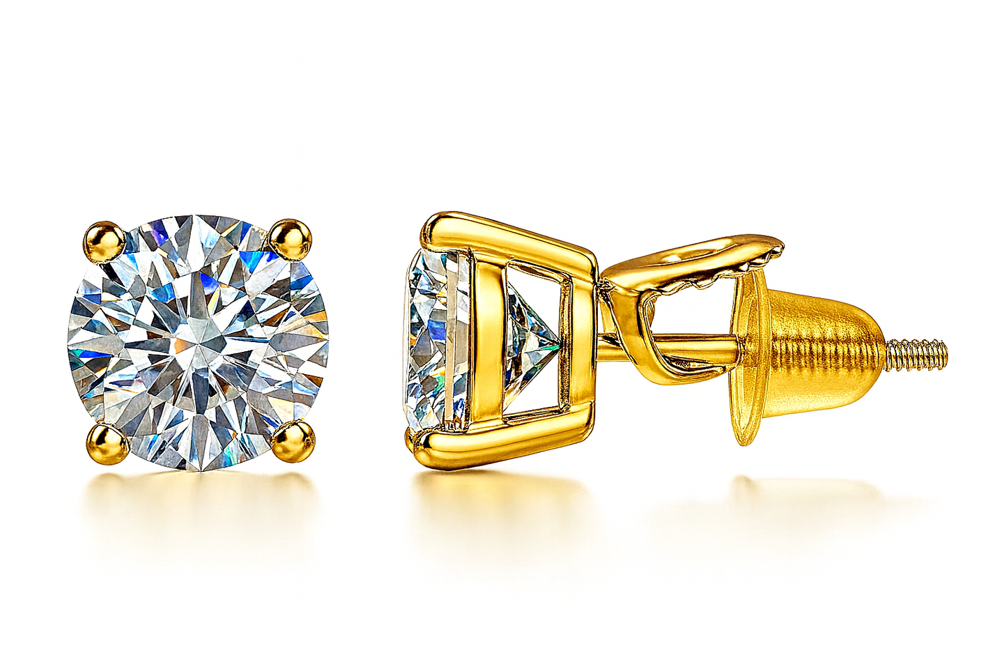 Gold Over Sterling Silver VVS1 Moissanite Stud Round Screw Back 3 ct Earrings