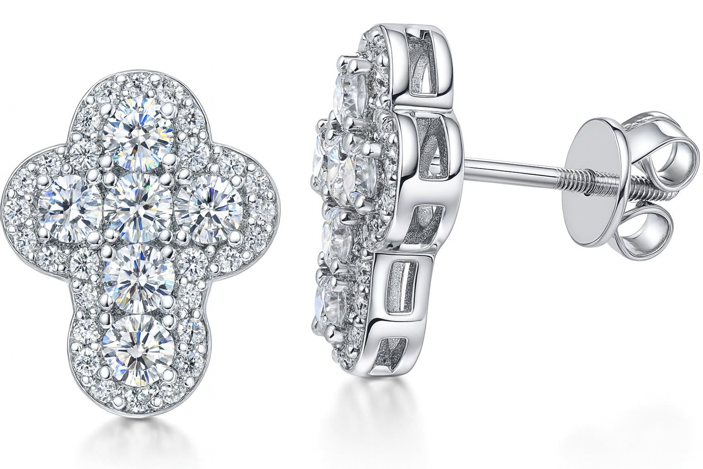 Sterling Silver VVS1 Moissanite Stud Cross Screw Back 1.19 ct Solid 925 Earrings