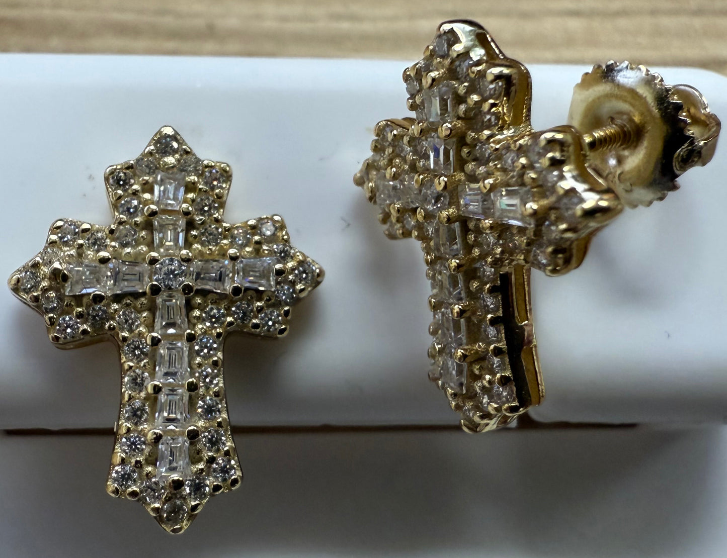 Gold Over Sterling Silver VVS1 Moissanite Stud Cross Screw Back 1.58 ct Earrings