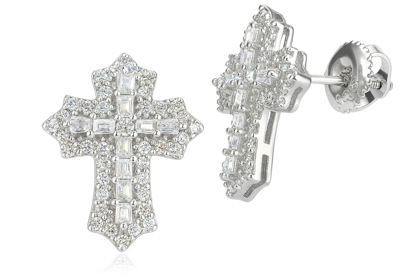 Sterling Silver VVS1 Moissanite Stud Cross Screw Back 1.58 ct Solid 925 Earrings