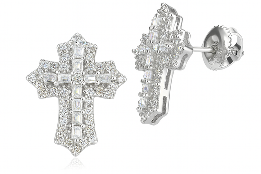 Sterling Silver VVS1 Moissanite Stud Cross Screw Back 1.58 ct Solid 925 Earrings