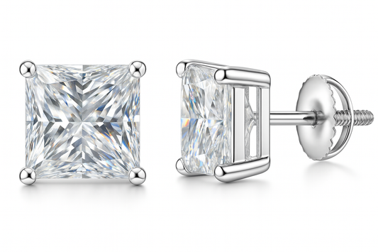 Sterling Silver VVS1 Moissanite Stud Square Solitaire Screw Back 0.75ct Earrings