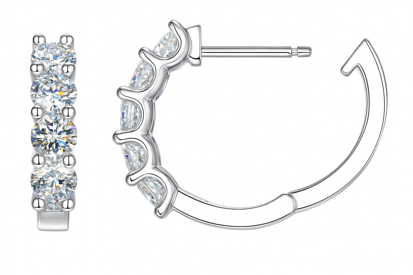 Sterling Silver VVS1 Moissanite Stud Snap Huggie 1.01 ct Solid 925 Earrings