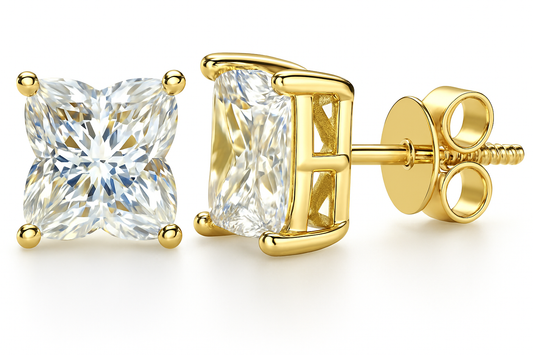 Gold Over Sterling Silver VVS1 Moissanite Stud Clover Screw Back 2.2 ct Earrings