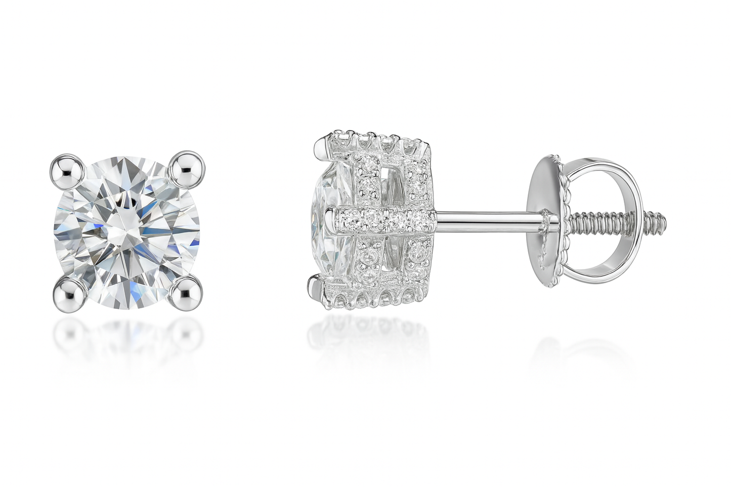 Sterling Silver VVS1 Moissanite Stud Basket Setting Screw Back 0.5 ct Earrings