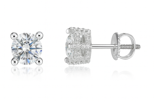 Sterling Silver VVS1 Moissanite Stud Basket Setting Screw Back 0.75 ct Earrings
