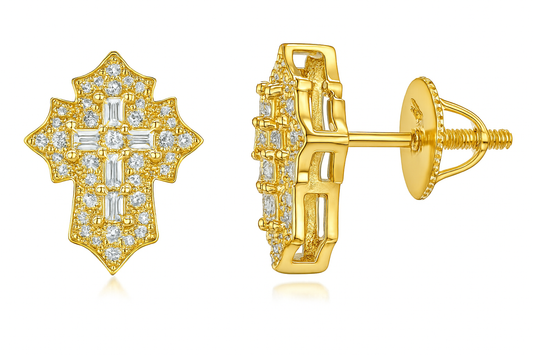 Gold Over Sterling Silver VVS1 Moissanite Stud Cross Screw Back 0.36 ct Earrings