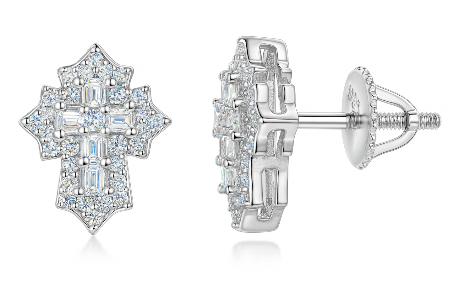 Sterling Silver VVS1 Moissanite Stud Cross Halo Screw Back 0.36 ct 925 Earrings