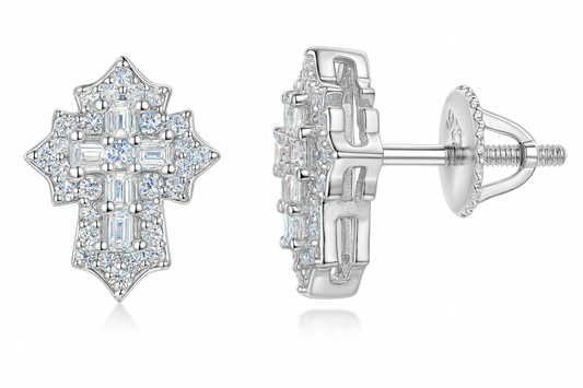 Sterling Silver VVS1 Moissanite Stud Cross Halo Screw Back 0.36 ct 925 Earrings