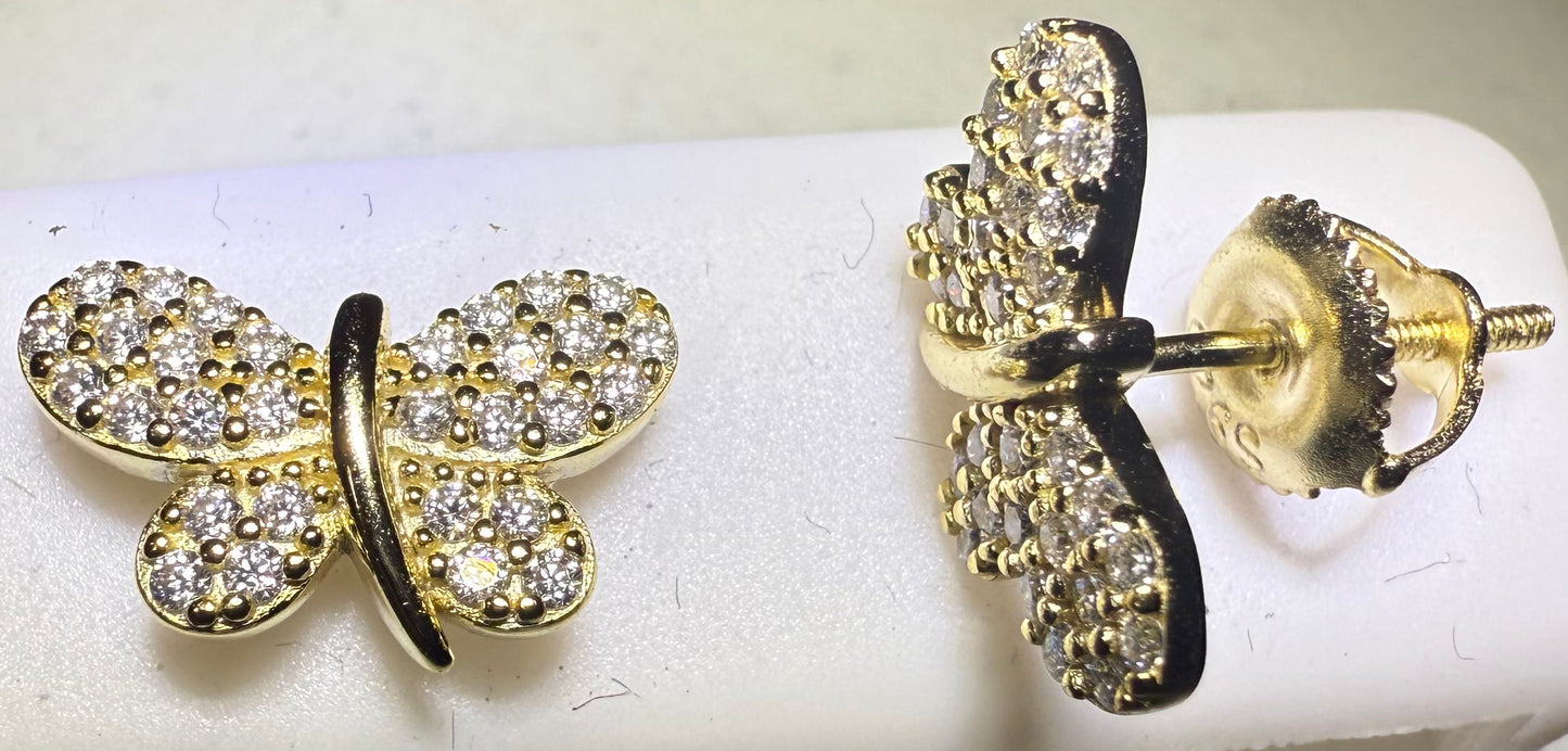 Gold Over Sterling Silver VVS1 Moissanite Butterfly Screw Back 0.76 ct Earrings