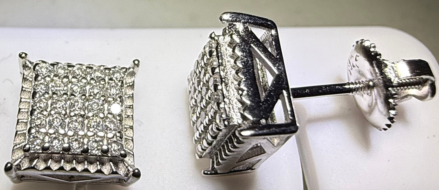 Sterling Silver VVS1 Moissanite Stud Square Micro Screw Back 0.5 ct 925 Earrings