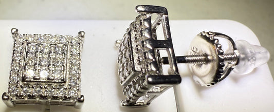 Sterling Silver VVS1 Moissanite Stud Square Micro Screw Back 0.39 ct Earrings