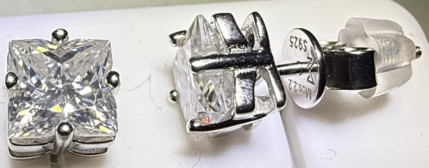 Sterling Silver VVS1 Moissanite Stud Screw Back 2.2 ct Solid 925 Earrings